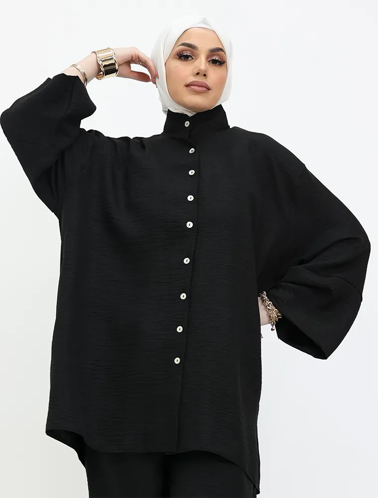 Black Linen Feel Casual Co Ord